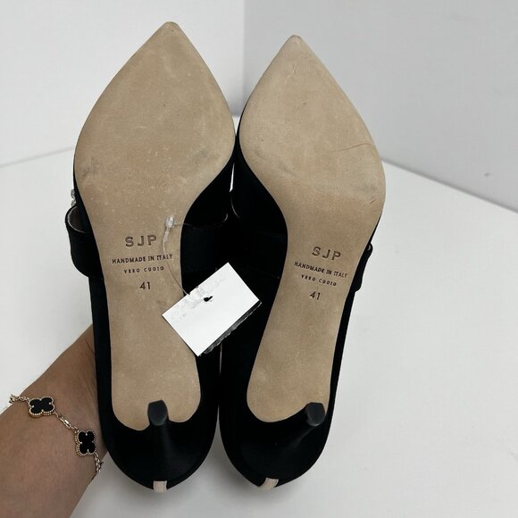 SJP BY SARAH JESSICA PARKER Black Satin Highgate  Embellished Buckle Heels Sz 41 - Picture 6 of 11
